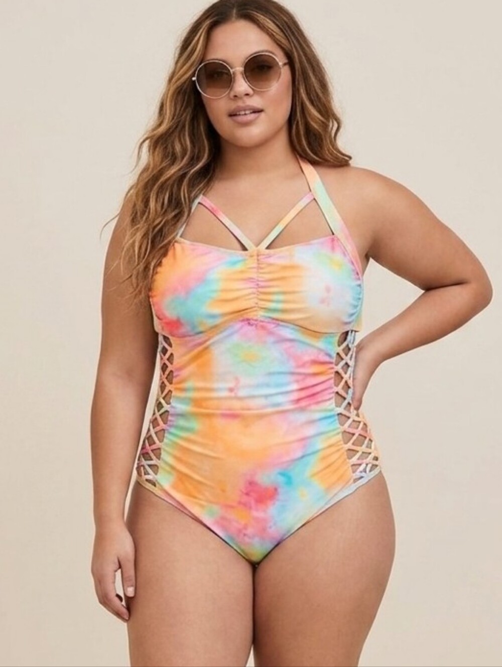 MeetCurve Tie Dye Halter Sexy Cut Out One Piece Swim Suit